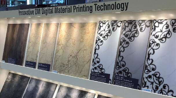 Esempi di piastrelle realizzate con Durst Full Digital Glaze Line ed esposte all'edizione 2016 di Tecnargilla